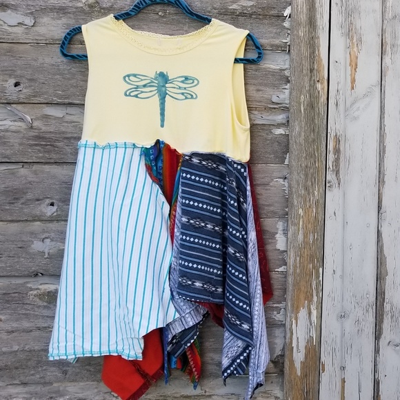 Dragonfly Boho Upcycled Tank Summer Tunic dress - Picture 7 of 7